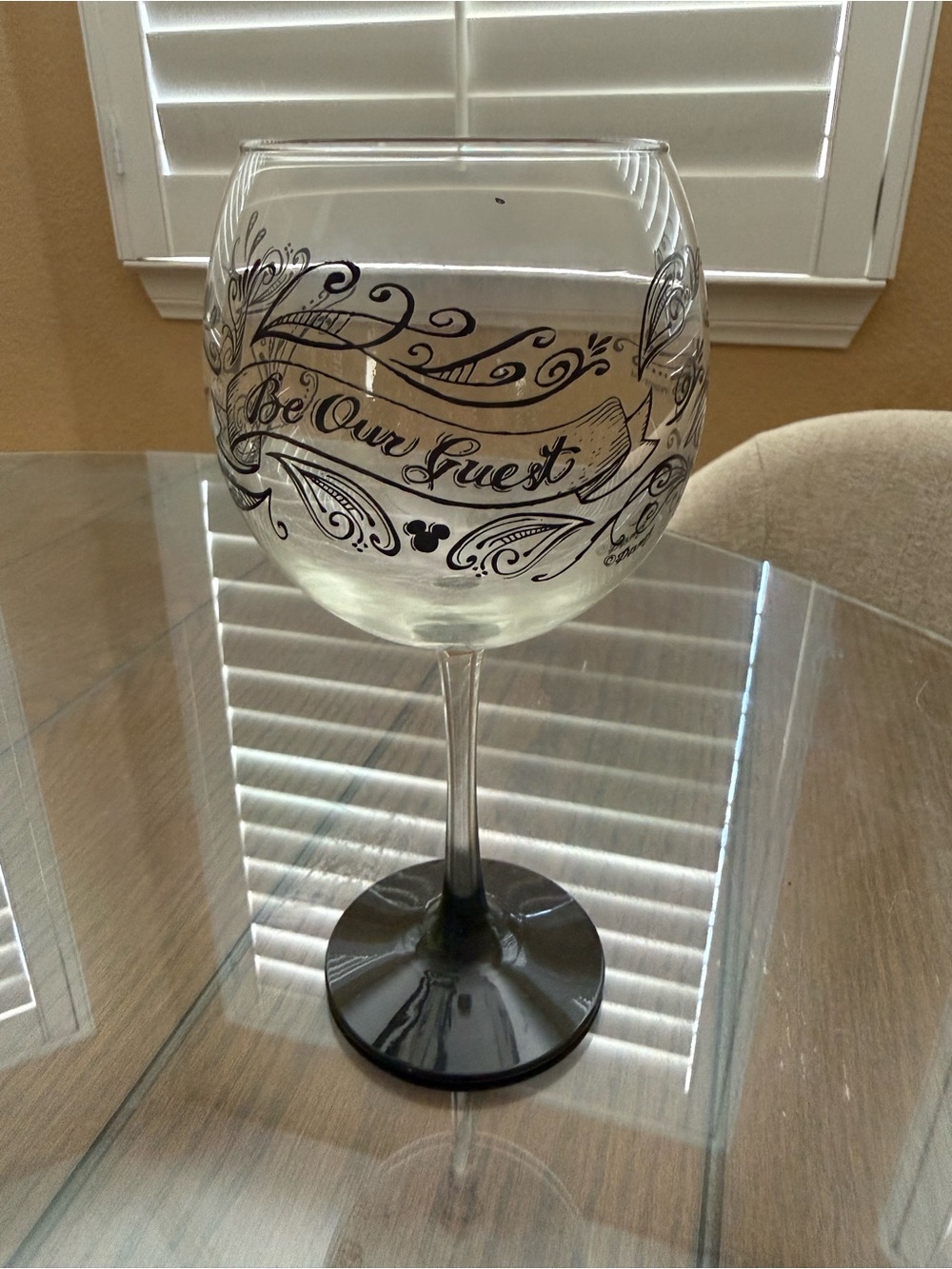 Disney beauty and the beast Be Our Guest Decorative Wine Glass - Black Accents